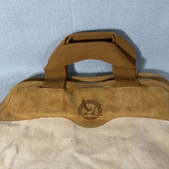 Eddie Bauer Canvas Suede Log Firewood Wood Tote Carrier Wrap Bag Vintage - Picture 4 of 9